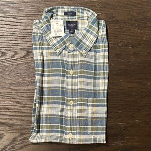 J. Crew Men's Casual Plaid Shirt in Blue, Green, and Yellow
